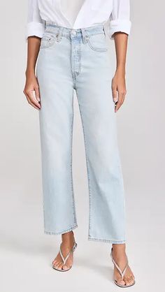 Levi's Ribcage Wide Leg Jeans | Shopbop Light Wash Straight Fit Cotton Bottoms, Light Wash Pants With Straight Hem For Spring, Light Wash Straight Hem Spring Pants, Spring Light Wash Pants With Straight Hem, Spring Light Wash Straight Hem Pants, Medium Wash Pants With Zip Fly For Spring, Spring Medium Wash Pants With Zip Fly, Chic Light Wash Bottoms With Straight Hem, Full Length Jeans With Zip Fly For Spring