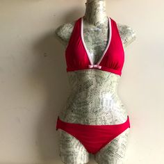 Nwot Kate Spade Sz Medium Bikini Red W Pink Trim “Dive Right In” New 2 Piece Swim Strap 26” Plus Stretch 15” Waist Band Of Bikini Bottom Plus Stretch Excellent Unworn Condition. Red Stretch Triangle Top Swimwear, Lined Red Swimwear For Beach Season, Red Triangle Top Swimwear With Stretch, Red Lined Swimwear For Beach Season, Red Lined Swimwear For Vacation, Red Lined Stretch Swimwear, Red Lined Swimwear For Summer, Red Fitted Swimwear For Holiday, Fitted Red Swimwear For Holiday