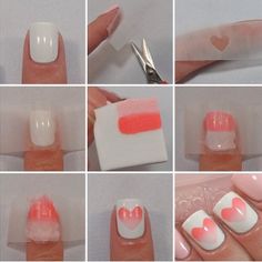 Cool Nail Tutorials Gradient Nails Tutorial, Unghie Nail Art, Heart Nail, Heart Nail Art, Diy Nail Designs, Cute Nail Art, Simple Nail Designs