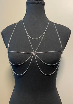 Body Chain Jewellery, handmade in steel plated white gold, (Style name "Marilyn") one size fits most (xs-l)  Comes with an adjustable neck and waist chain. Thigh Chain Outfit, Waist Jewellery, Chain Outfit, Chain Ideas, Chain Jewellery, Thigh Chain, Waist Jewelry, Body Chains, Jewellery Silver