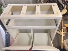 the shelves are being built to look like they have been put in place for storage