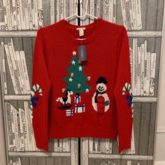 New Women's Forever 21 Christmas Crewneck Sweater Size S Very Beautiful Sweater. Main Features: - Brand New, With Tags; - Crewneck Sweater; - Red Main Color With Christmas Tree And Snowman; - Pom Poms And Bells Details; - Size Small; - Approx: 22" Long, 17" Armpit To Armpit, 24" Sleeve. The Price Is Fixed, No Offers Please. Thank You For Watching And Check Out My Other Listings! Women’s Christmas Sweater, Red Holiday Top For Winter, Red Tops For Winter Holiday, Fitted Red Christmas Sweater, Red Forever 21 Crew Neck Top, Forever 21 Red Crew Neck Top, Fitted Christmas Holiday Sweater, Fitted Christmas Sweater For Holiday, Forever 21 Fitted Winter Sweater