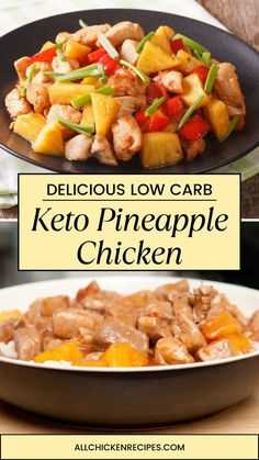 Keto Pineapple Chicken - This easy keto low carb pineapple chicken recipe can be made in under 25 minutes consist of pineapple chunks, chicken, vegetables, and a sweet and tangy sauce that is perfect for a weeknight dinner. Pineapple Chicken Recipe, Pineapple Chicken Recipes, Pineapple Chunks, Healthy Low Calorie Meals, Low Carb Chicken Recipes, Pineapple Recipes, Pineapple Chicken, Main Course Recipes, Low Carb Chicken