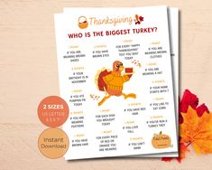 a thanksgiving turkey who is the biggest turkey? printable activity for kids and adults