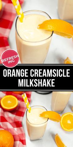 orange creamsice milkshake is garnished with an orange slice