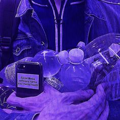 a person holding a plastic bottle and cell phone in their hand, with the words social media on it