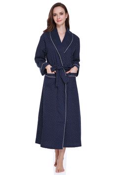 PRICES MAY VARY. Pre-shrunk 100% Cotton. This lightweight robe made from our premium 100% cotto fabric, It is comfortable and warm. Cotton is a highly sustainable and re-newable resource, meaning you can enjoy peace of mind while you lounge in this soft robe for women. Simple to wash: machine wash on cold, and dry on low heat in the dryer. Matching belt and inside closure ties for a comfortable fit. For full size chart please check size chart attached or scroll down to Product Description. This Cotton Long Sleeve Overnight Robe, Fitted Robe For Home, Winter Sleep Robe In Cotton, Winter Cotton Sleep Robe, Winter Sleep Cotton Robe, Cotton Long Sleeve Robe For Winter, Fitted Long Sleeve Lounging Robe, Fitted Cotton Sleepwear For Overnight, Elegant Fitted Cotton Robe