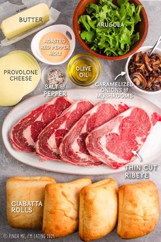 the ingredients for an italian meat dish laid out on a table