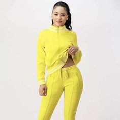 Free eBay listing template designed by dewiso.com Yellow & White Large 2 Piece Zip Up Outfits for Women Sportswear Tracksuit Set Fitted Tracksuit For Leisure In Sportswear Style, Fitted Tracksuit For Leisure Sportswear, Solid Color Sportswear Tracksuit For Gym, Fitted Sportswear Tracksuit For Loungewear, White Fitted Track Jacket For Gym, Fitted Athleisure Tracksuit For Leisure, Fitted Solid Color Tracksuit For Gym, Solid Color Stretch Leisure Set, Fitted Casual Track Jacket For Loungewear