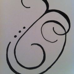 the letter s is drawn in black ink on white paper with an artistic swirly design