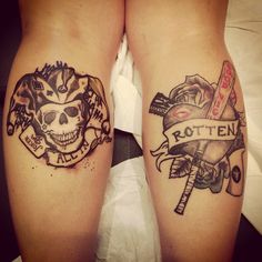 Joker And Harley Quinn Tattoo, Monster Tattoos, Joker And Harley Tattoo, Tattoo Couples, Joker Tattoos, Side Tat, Harley Quinn And Joker, Queen Of Hearts Tattoo, Harley Tattoos