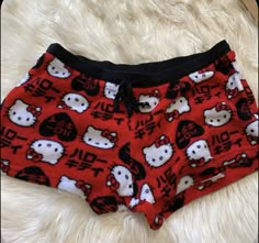 a red hello kitty boxer shorts with black trim