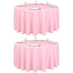 two round tables covered with pink tablecloths