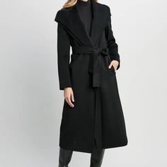 Tahari Long Double Face Wool Blend Wrap Coat 52% Wool, 48% Polyester; Unlined Dry Clean Only Imported Tailored Black Outerwear With Shawl Collar, Formal Black Wool Coat, Black Wool Coat With Shawl Collar For Fall, Chic Black Wool Coat With Notch Lapel, Elegant Black Belted Wool Coat, Elegant Black Long Coat, Structured Career Outerwear For Winter, Elegant Black Wool Coat For Work, Chic Black Wool Coat For Work