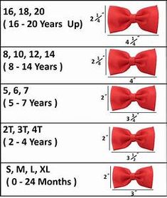 the sizes of bow ties are shown in this table top view, with measurements for each one