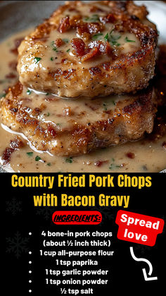 a poster advertising pork chops with bacon gravy on the front and back