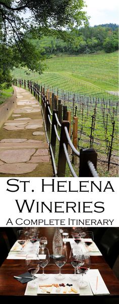 a table with wine glasses on it and the words st heleena winerys