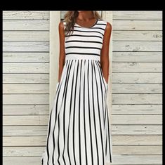 Black & White Maxi Dress. Super Soft. Midi Tank Dress, Striped Midi Dress, Casual Stripes, Marimekko, White Midi Dress, Midi Dress Sleeveless, Pocket Dress, Types Of Dresses, Types Of Skirts