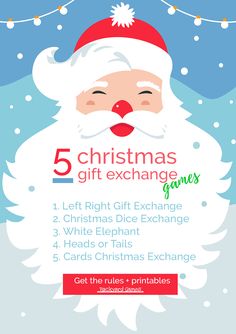 the 5 christmas gift exchange game is shown with santa's face and text on it