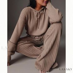 Lasaky - Stylish and Casual Long-sleeve Hooded Sweatshirt with Loose Fit, Solid Color Homewear Outfit, Instagram Portfolio, Hoodie Jumpsuit, Cheap Clothes Online, Langer Rock, Casual Suit, Loungewear Set, Knit Sweatshirt, Casual Sets