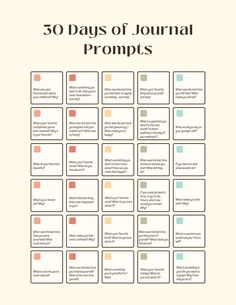 the 30 days of journal prompts are shown in this poster, which shows how to use