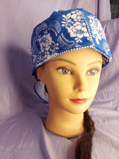 "This is a traditional scrub caps style made with high quality fabric, This is NOT a Bandana Fabric it is thicker., Closer to a Canvas or a light weight denim DOES NOT have any elastic in them Works well for different lengths of hair but does not cover hair completely in the back or if considered long. Unisex scrub cap Can be used for Food Service Workers, Medical Staff, or just to keep the hair out the way. These kind of \"hats\" have also been used under motorcycle or bike helmets  Lightweight Adjustable Blue Cotton Bandana, Caps Style, Cover Hair, Kinds Of Hats, Bike Helmets, Blue Bandana, Medical Staff, Bike Helmet, Scrub Cap