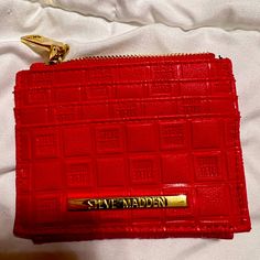 Steve Madden Card Case Wallet - Gorgeous Red. New-Never Used. Missing Tags Trendy Red Wallet With Card Slots, Trendy Red Rectangular Wallet, Trendy Red Wallets With Interior Card Slots, Red Rectangular Card Holder With Zipper Closure, Red Rectangular Card Holder With Zipper, Trendy Red Coin Purse With Card Slots, Steve Madden Bags, Card Case Wallet, Card Case