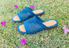 Very beautiful sandals woven and embroidered in Raffia and Natural Leather handmade with dyu Raffia Bio fiber. Summer sandals or Slippers very Chic and Glamorous made with a lot of love by Moroccan Craftsmen with an extraordinary know-how. They are necessary in your dressing rooms and Available in all colors (Blue, Pink, Beige, Black, Pink, Red) To wear with any type of clothing and in all events, they are very comfortable and equipped with a soles and a natural leather lining. Do not hesitate t Natural Open Weave Sandals For Summer, Handmade Bohemian Mules For Spring, Traditional Sandals With Leather Sole For Vacation, Traditional Woven Leather Huarache Sandals For Spring, Bohemian Woven Leather Beach Sandals, Bohemian Woven Leather Sandals For Beach, Vacation Open Toe Huarache Sandals With Leather Sole, Traditional Leather Sole Sandals For Vacation, Traditional Vacation Sandals With Leather Sole