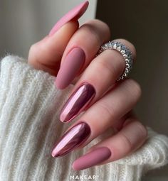 Pink Chrome Nails, Chrome Nails Designs, Blush Nails, Nails Polish, Metallic Nails, Pink Nail, Nail Designs Glitter, Chic Nails, Chrome Nails