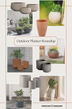 an advertisement for outdoor planter roundup featuring potted plants