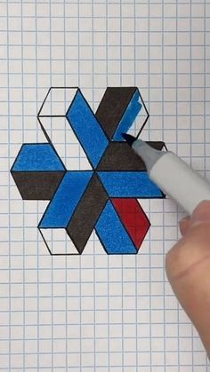 someone is drawing an origami design with colored pencils