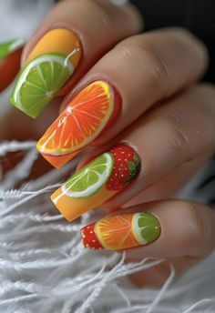 Fruit Nail Designs, Summer Nails 2024, Fourth Of July Nails, Cute Summer Nails, July Nails, Bright Nails, Nails 2024, Elegant Nails, Manicure Y Pedicure