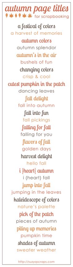 the autumn page titles cross stitch pattern is shown in orange and white, as well as an