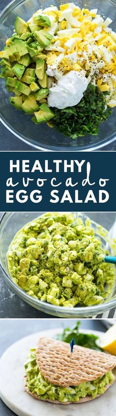 healthy guacamole egg salad with avocado and sour cream on top