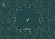 an abstract background with circles and lines in gold on dark green, the center is surrounded by golden dots