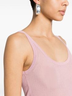 pink silk knitted construction fine ribbed semi-sheer construction round neck sleeveless straight hem This item is in size L and the color is Pink Silk Tank Top, Silk Knit, Silk Tank, Louis Vuitton Shoulder Bag, Ribbed Top, Pink Tank Top, Pink Silk, Silk Top, Max Mara