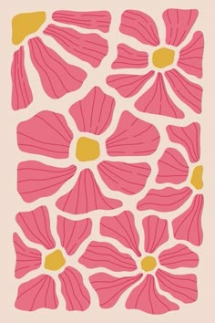 a pink and yellow flower pattern on a beige background with an orange center in the middle