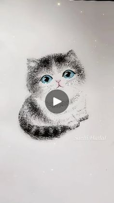 a drawing of a cat with blue eyes