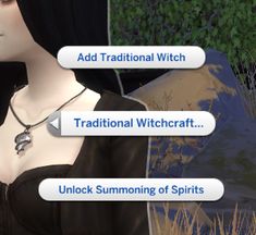 an animated image of a woman in a black dress with words describing the traditional witch