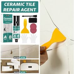 Tile Repair Glue Set Crack Repair Agent Ceramic Adhesive 25ml product description The newly upgraded gypsum board repair kit is made of synthetic resin and carbonate cover. It does contain and is green. It can be used safely by children, adults and the elderly. Whether indoor or outdoor, wall repair agent can easily and instantly repair damaged surfaces. Suitable for all kinds of home. It has strong breakage resistance, no streaks and water resistance. Compared with other pastes, the wall is smo Cracked Tile Repair, Tile Repair, Bathtub Tile, Waterproof Glue, Metal Tile, Tile Grout, Household Tools, Adhesive Tiles, Paint Supplies