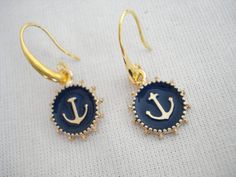 Blue anchor earrings Anchor charm dangles Nautical by Poppyg Blue Anchor