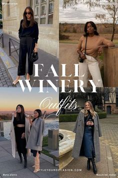 Prepare for your 2024 vineyard trip with this list of chic fall winery outfits! From laid-back jeans to elegant dresses and skirts, we've curated the ideal looks for your next California wine tasting trip. Stay stylish and snug in our comfortable yet trendy outfits (perfect for cold weather). With fall style ideas to fit all sizes, enjoy exploring vineyards in style this autumn! 🍁🍷 Fall Napa Outfits Wine Country, Casual Winery Outfit, Vineyard Outfits Fall, Wine Tasting Fall, Fall Wine Tour, Wine Country Outfit, Wine Tour Outfit