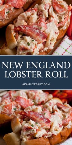 lobster and lobster roll with text overlay that reads new england lobster roll