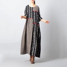 Korean Style Loose Gingham Dress    #over50 #dress #cottonlinen Korean Fashion Ideas, Korean Fashion Outfits, Cotton Linen Dresses, Over 50 Womens Fashion, Korean Fashion Trends, Maxi Dress Online, Gingham Dress, Bohemian Clothes, Korean Outfits