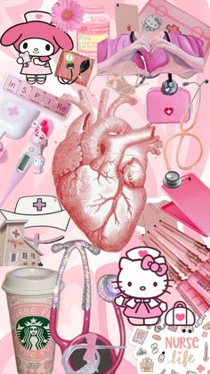 the heart is surrounded by various items and things to be seen in this image,