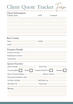 an invoice form with the words client quote tracker