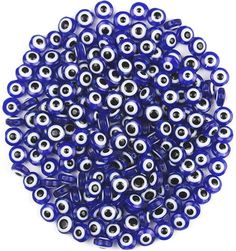 blue and black eyeballs are arranged in a circle