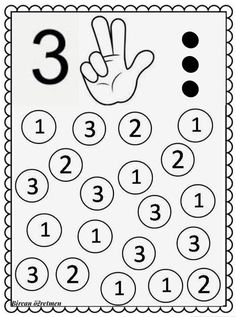 a printable number 3 worksheet for children to learn numbers and counting them