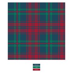 a red and green tartan plaid pattern with the word's name on it