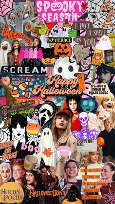 a collage of halloween images and words